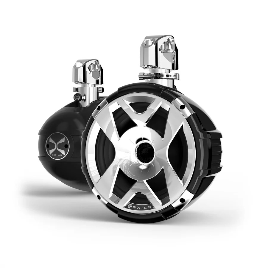 Exile XM9 marine tower speakers installed on boat audio system