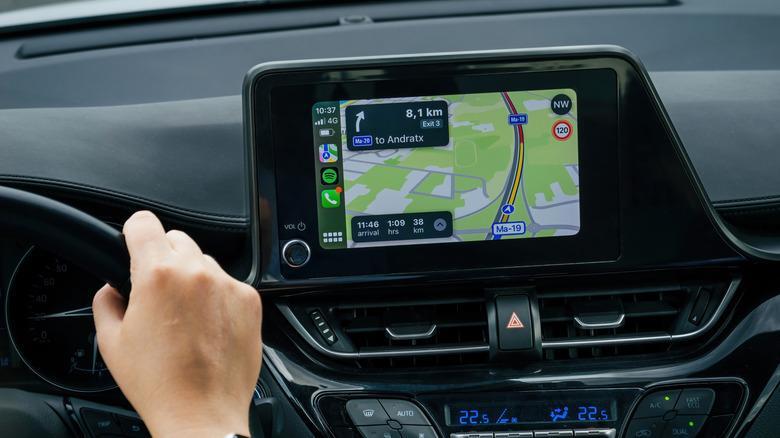 Apple CarPlay displaying navigation on an aftermarket car stereo